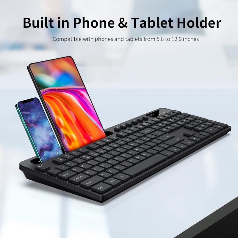 MARVO Wireless Keyboard and Mouse Combo, 2.4G Ergonomic Wireless Computer Keyboard with Phone Tablet Holder, Silent Mouse with 6 Button, Compatible with MacBook, Windows (Black) - Image 3